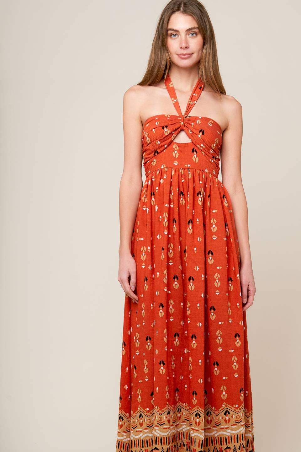 SIDEWALK CAFÉ TERRACOTTA WOVEN MAXI DRESS - Flying Tomato - Flyclothing LLC