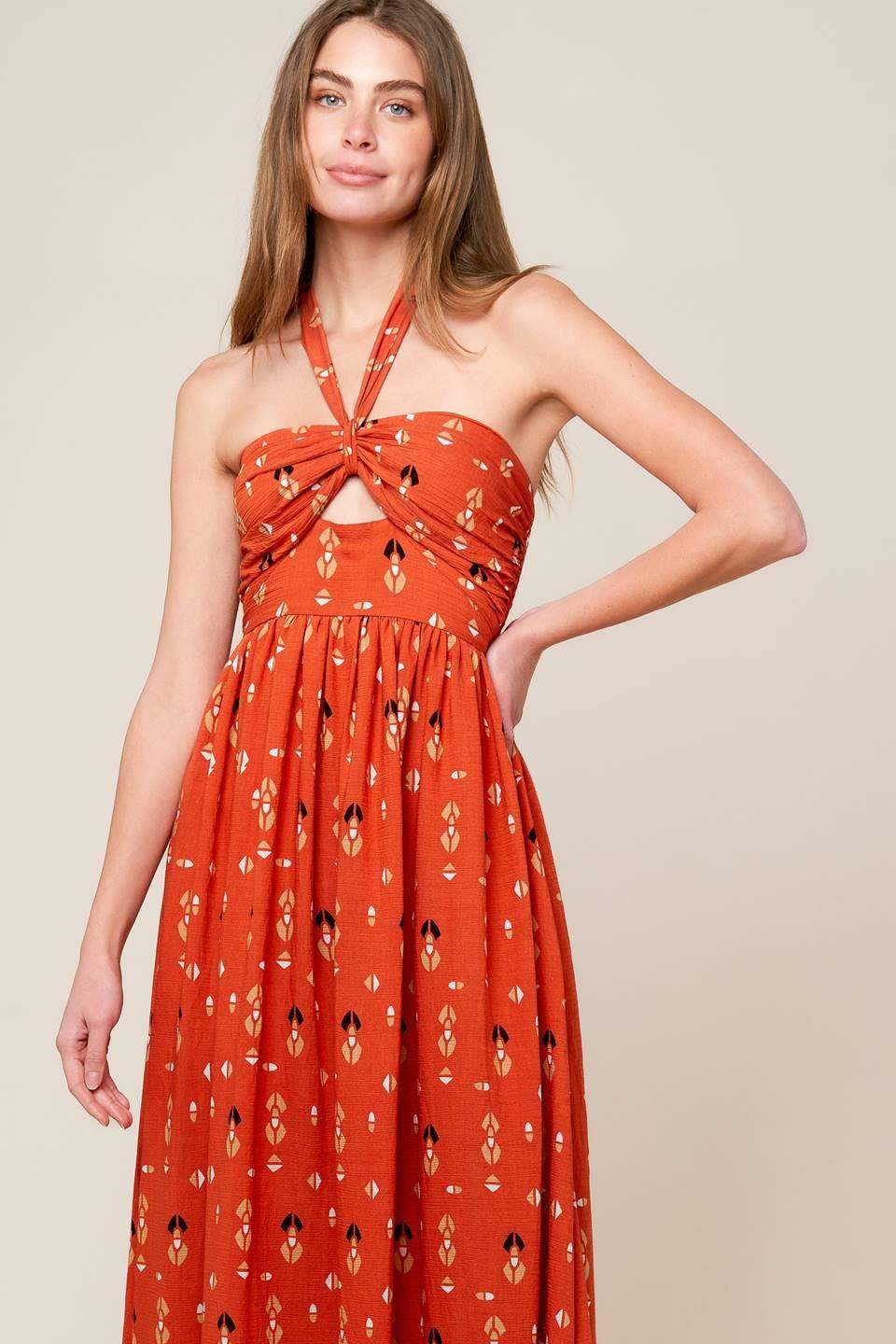 SIDEWALK CAFÉ TERRACOTTA WOVEN MAXI DRESS - Flying Tomato - Flyclothing LLC
