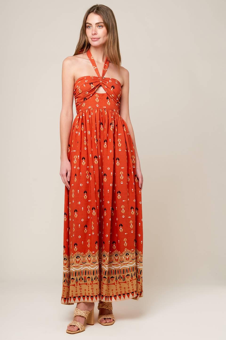 SIDEWALK CAFÉ TERRACOTTA WOVEN MAXI DRESS - Flying Tomato - Flyclothing LLC