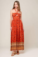 SIDEWALK CAFÉ TERRACOTTA WOVEN MAXI DRESS - Flying Tomato - Flyclothing LLC