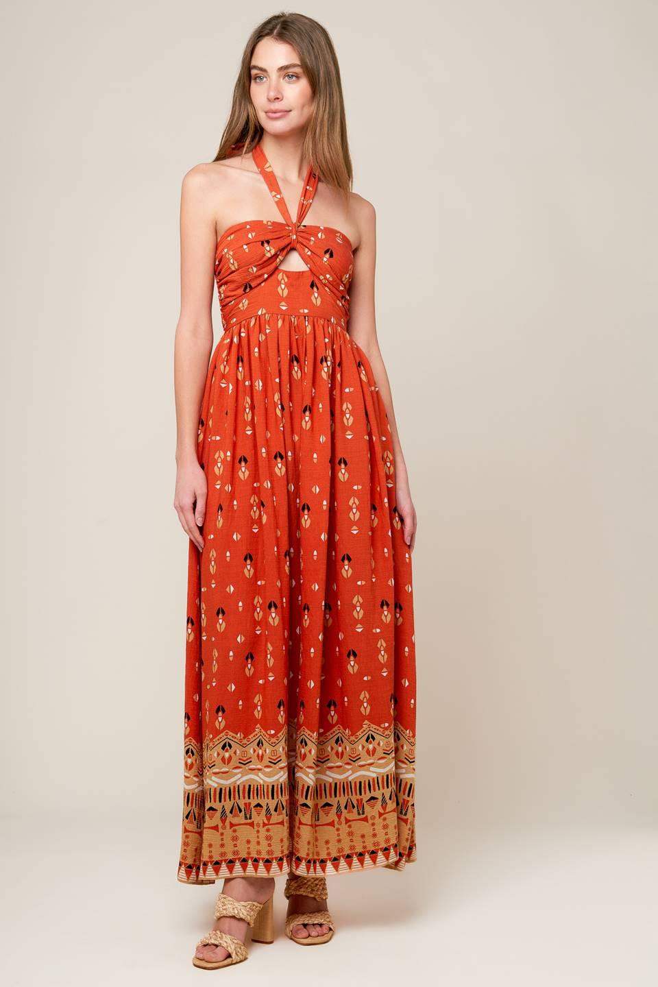 SIDEWALK CAFÉ TERRACOTTA WOVEN MAXI DRESS - Flying Tomato - Flyclothing LLC