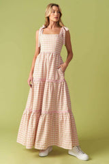 IMAGINE THAT GREEN PINK PLAID MIDI DRESS - Flying Tomato - Flyclothing LLC