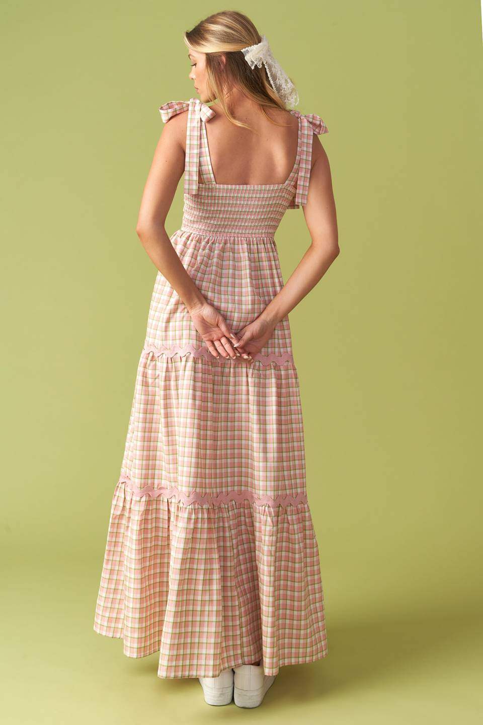 IMAGINE THAT GREEN PINK PLAID MIDI DRESS - Flying Tomato - Flyclothing LLC