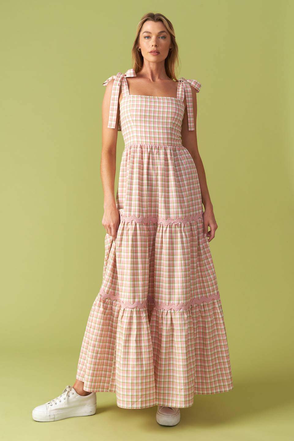 IMAGINE THAT GREEN PINK PLAID MIDI DRESS - Flying Tomato - Flyclothing LLC