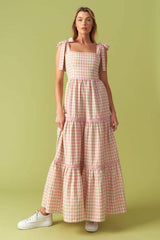 IMAGINE THAT GREEN PINK PLAID MIDI DRESS - Flying Tomato - Flyclothing LLC