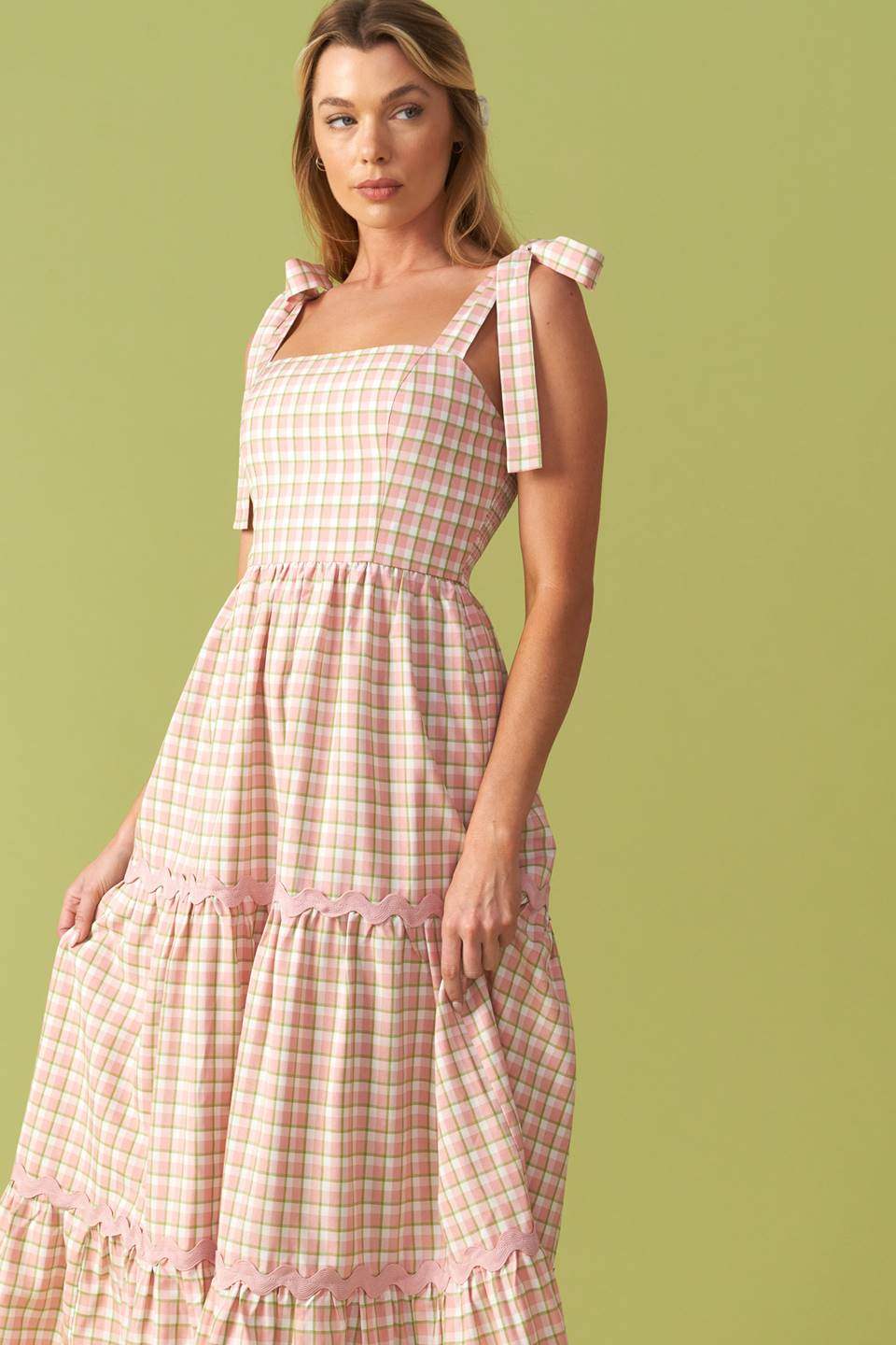 IMAGINE THAT GREEN PINK PLAID MIDI DRESS - Flying Tomato - Flyclothing LLC