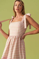 IMAGINE THAT GREEN PINK PLAID MIDI DRESS - Flying Tomato - Flyclothing LLC