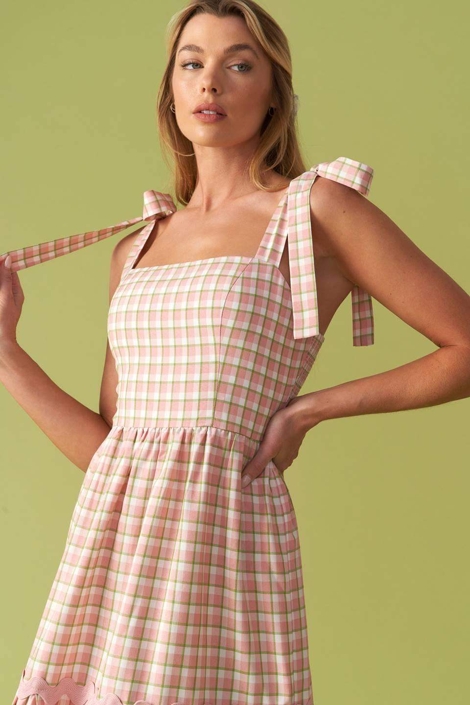 IMAGINE THAT GREEN PINK PLAID MIDI DRESS - Flying Tomato - Flyclothing LLC