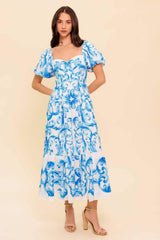 A WORK OF ART BLUE WOVEN MIDI DRESS - Flying Tomato - Flyclothing LLC