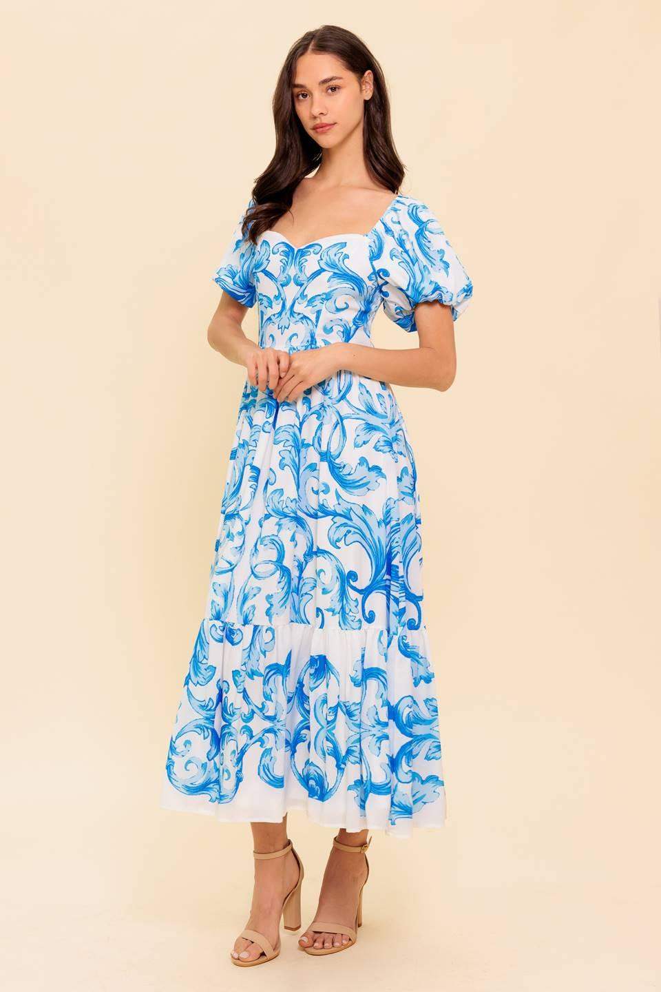A WORK OF ART BLUE WOVEN MIDI DRESS - Flying Tomato - Flyclothing LLC