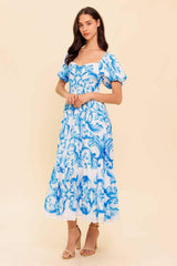 A WORK OF ART BLUE WOVEN MIDI DRESS - Flying Tomato - Flyclothing LLC