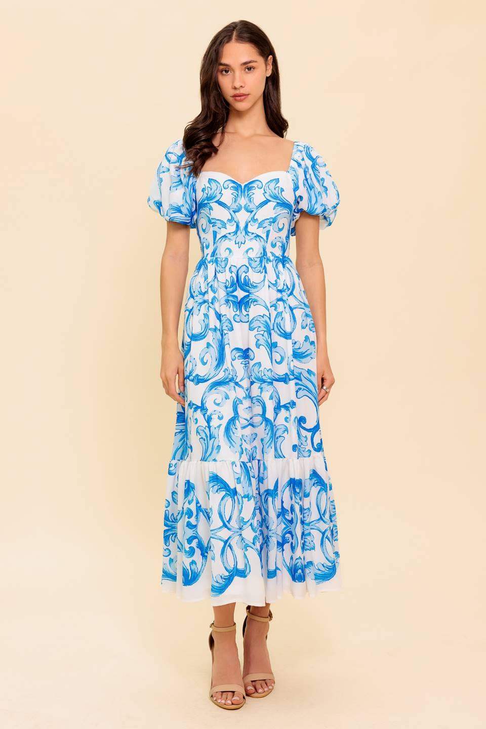 A WORK OF ART BLUE WOVEN MIDI DRESS - Flying Tomato - Flyclothing LLC
