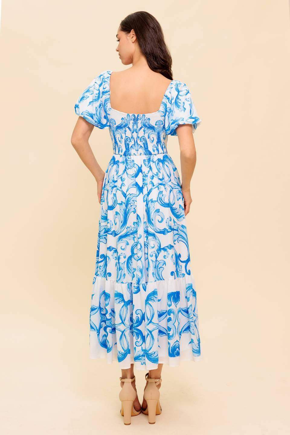 A WORK OF ART BLUE WOVEN MIDI DRESS - Flying Tomato - Flyclothing LLC