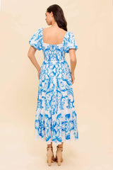 A WORK OF ART BLUE WOVEN MIDI DRESS - Flying Tomato - Flyclothing LLC