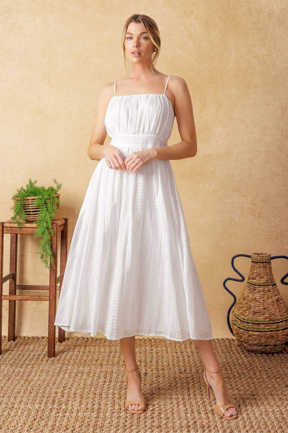 BACK AND FORTH EYELET MIDI DRESS - Flying Tomato - Flyclothing LLC
