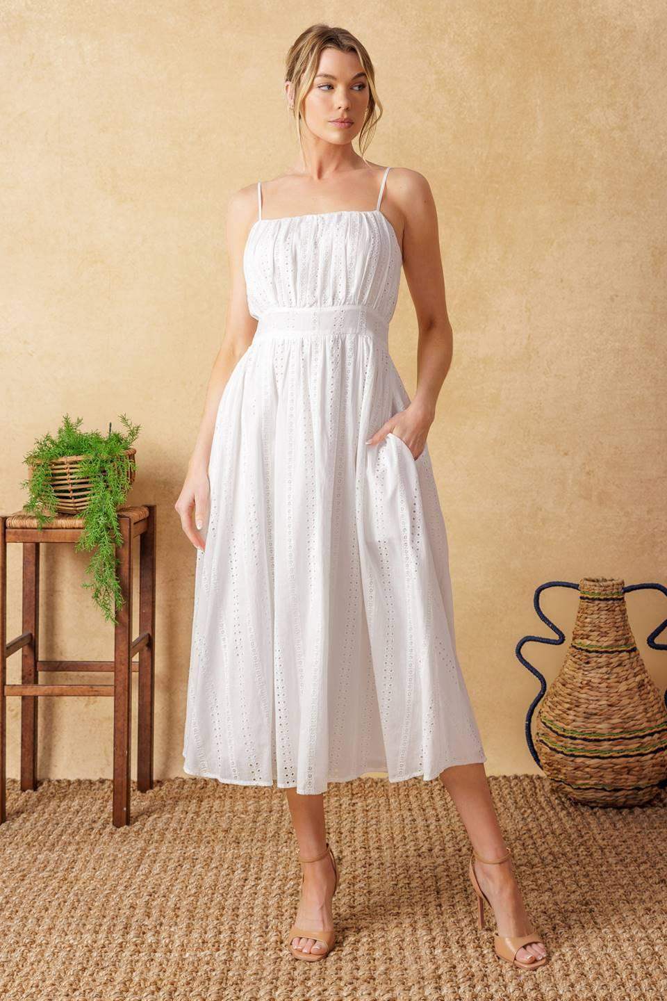 BACK AND FORTH EYELET MIDI DRESS - Flying Tomato - Flyclothing LLC