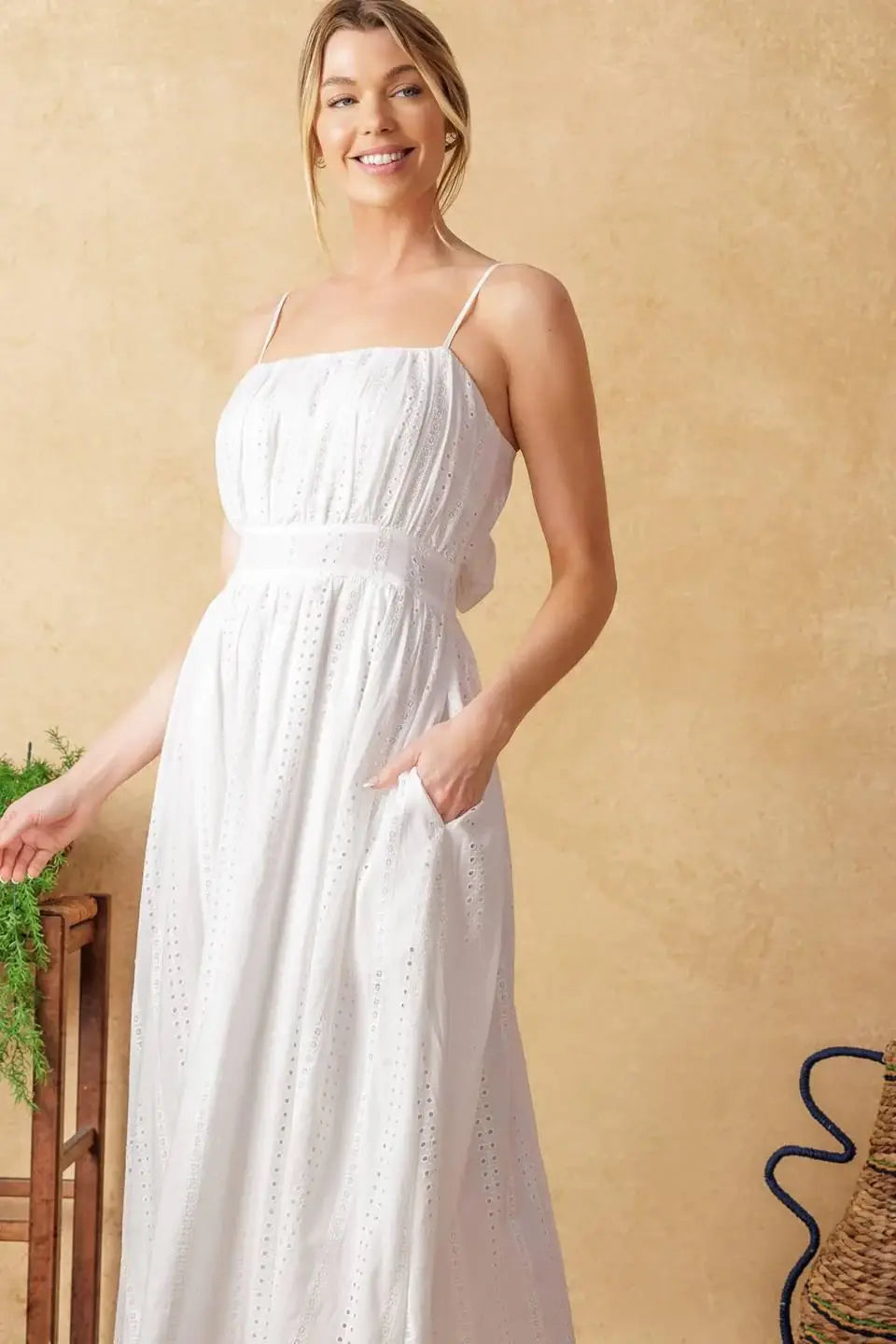 BACK AND FORTH EYELET MIDI DRESS - Flying Tomato - Flyclothing LLC