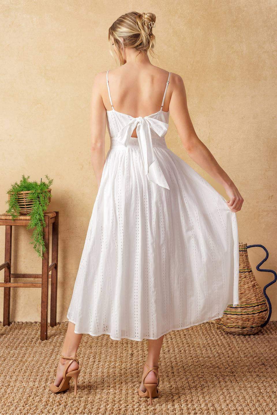 BACK AND FORTH EYELET MIDI DRESS - Flying Tomato - Flyclothing LLC