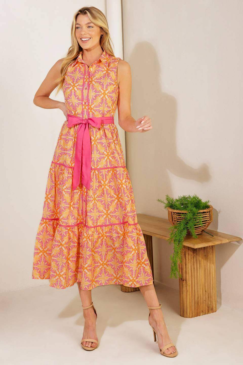 RAINFOREST RADIANCE WOVEN MIDI DRESS - Flying Tomato - Flyclothing LLC