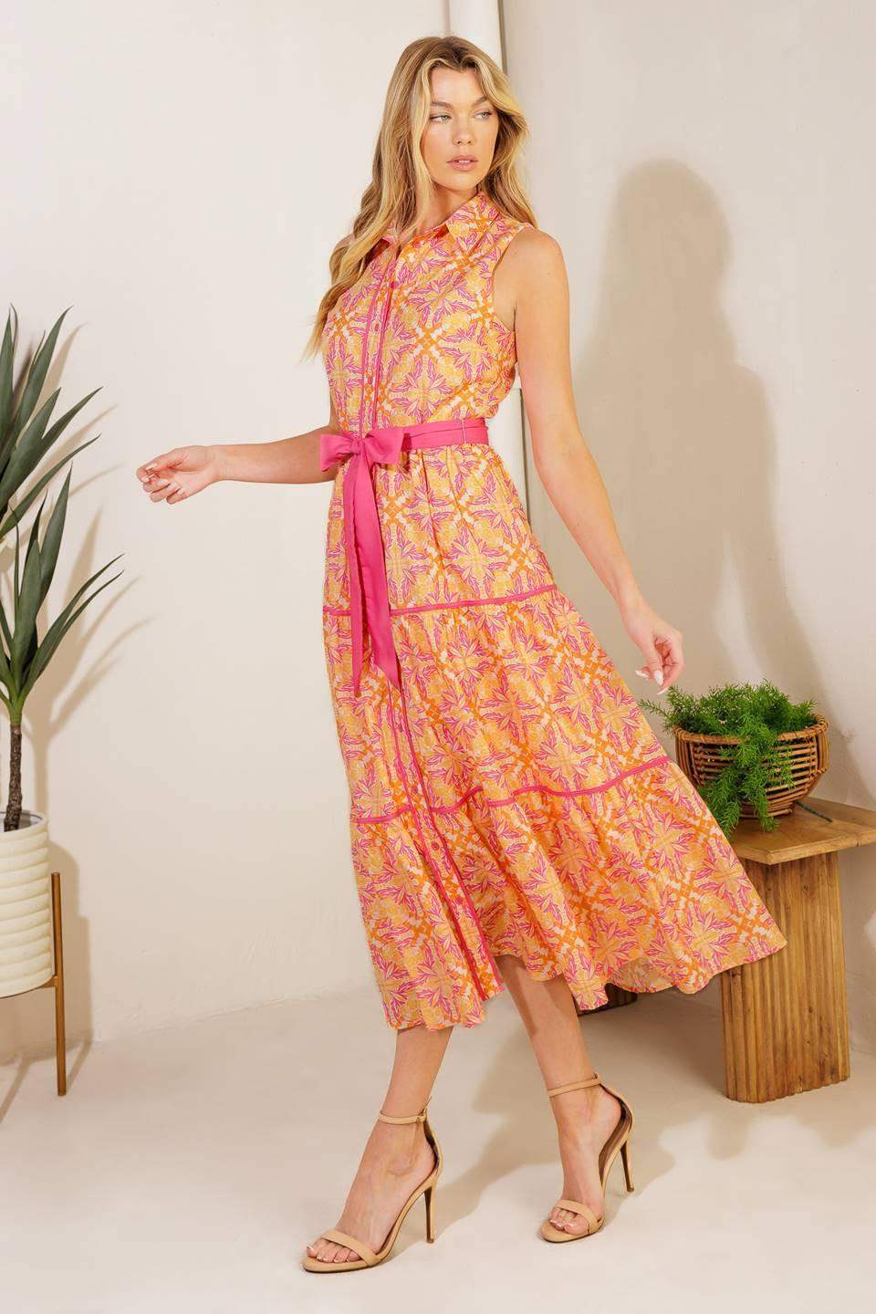 RAINFOREST RADIANCE WOVEN MIDI DRESS - Flying Tomato - Flyclothing LLC