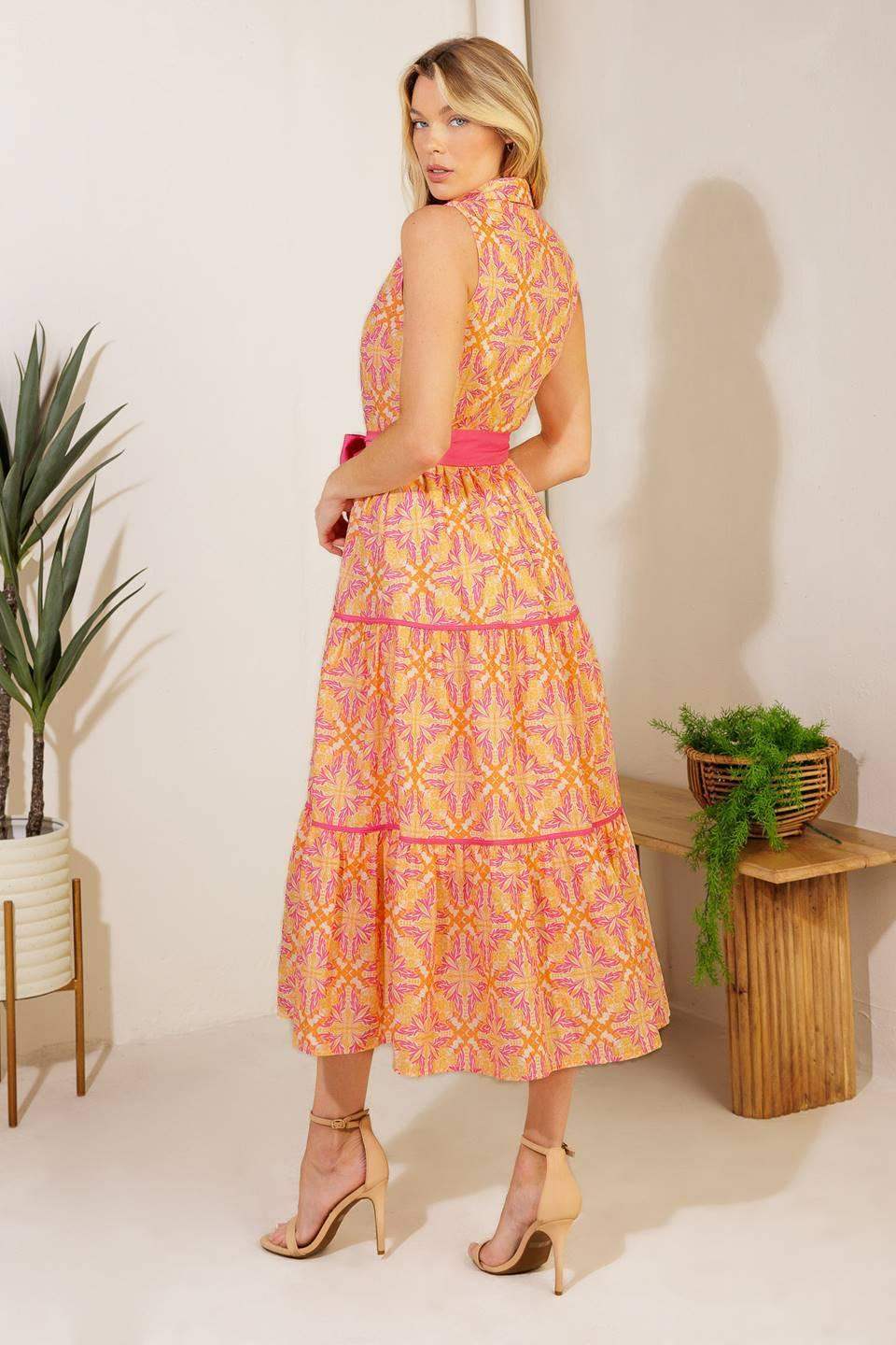 RAINFOREST RADIANCE WOVEN MIDI DRESS - Flying Tomato - Flyclothing LLC