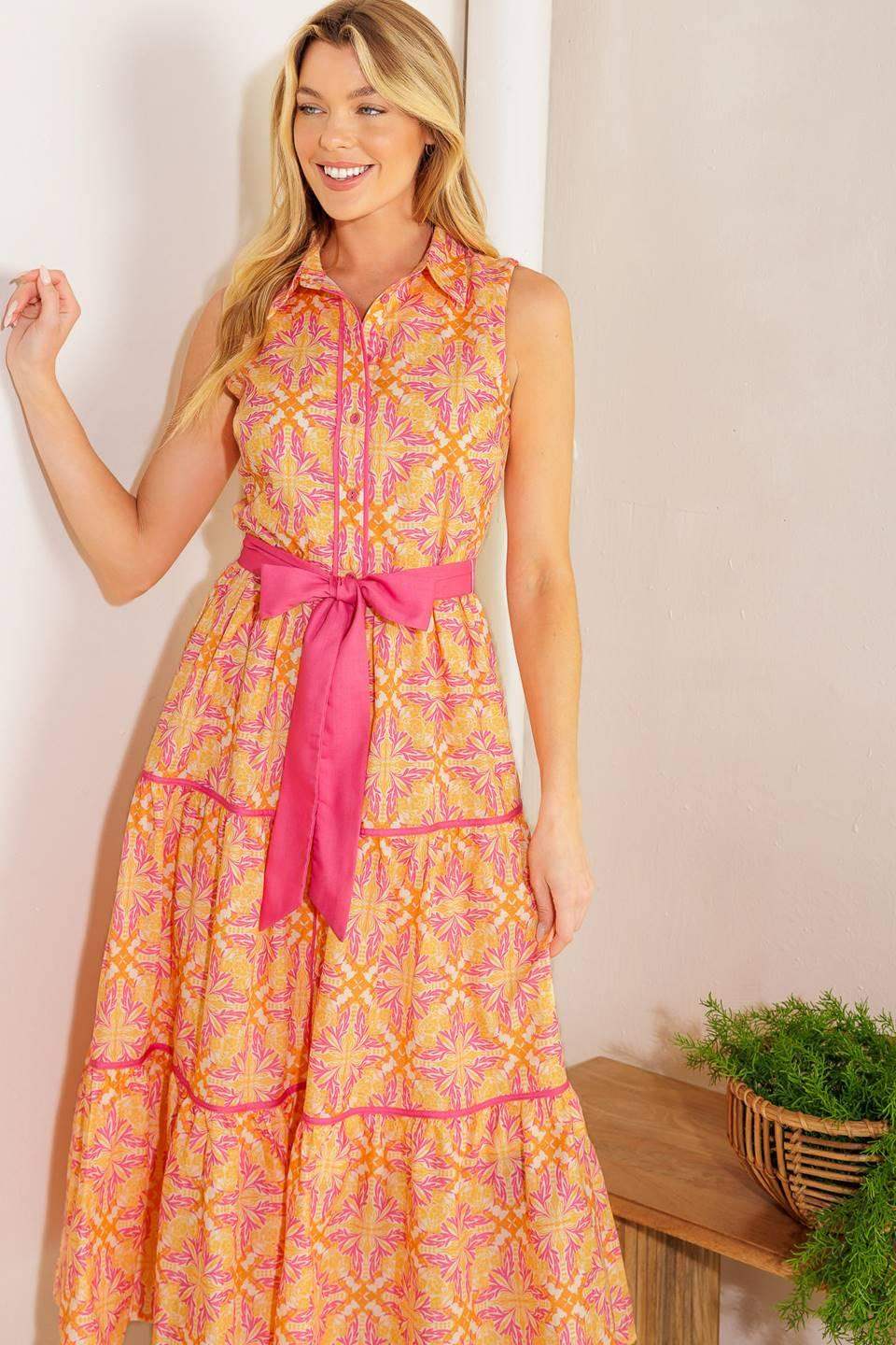 RAINFOREST RADIANCE WOVEN MIDI DRESS - Flying Tomato - Flyclothing LLC