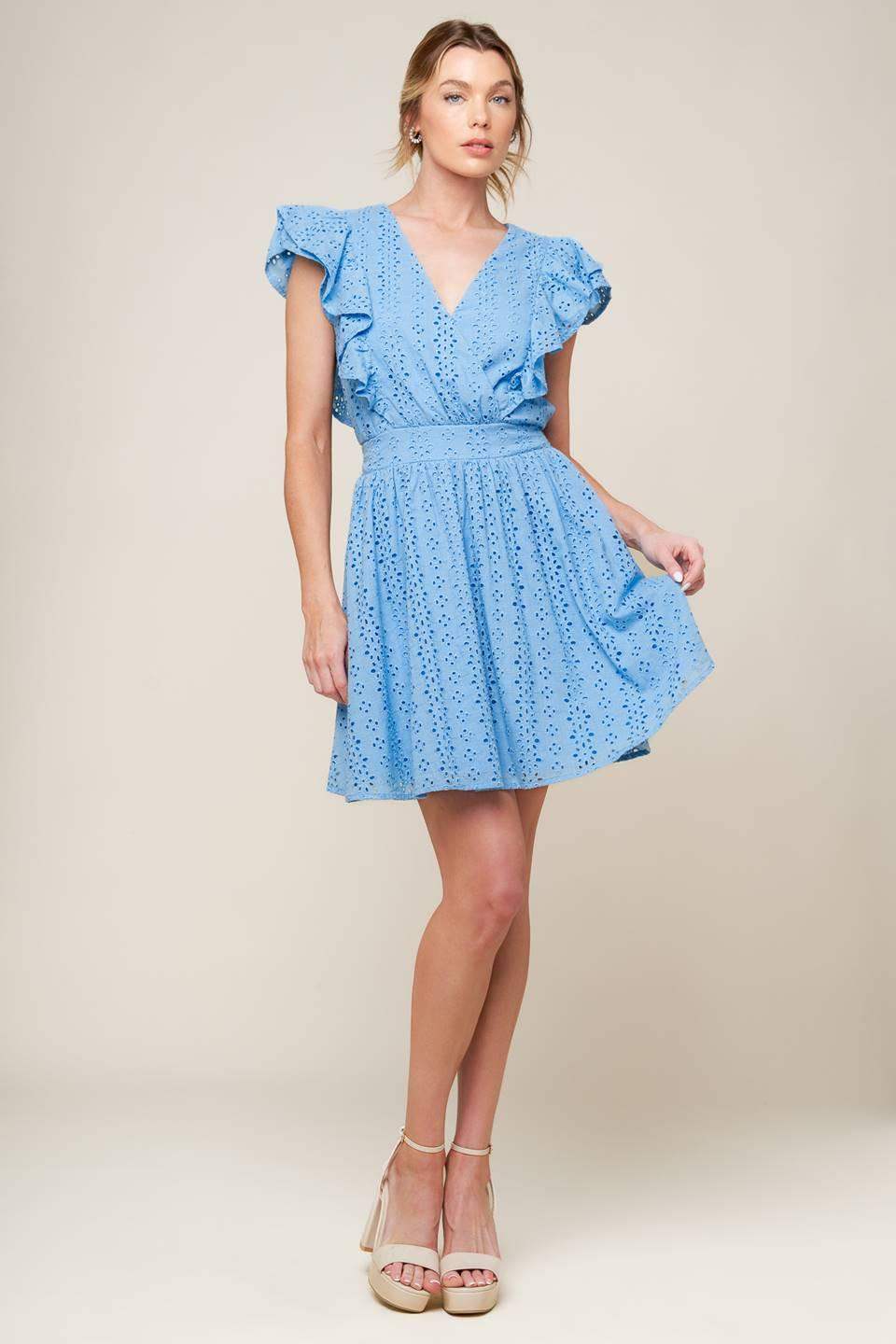 KEEP ME CLOSE POWDER BLUE WOVEN MINI DRESS - Flying Tomato - Flyclothing LLC