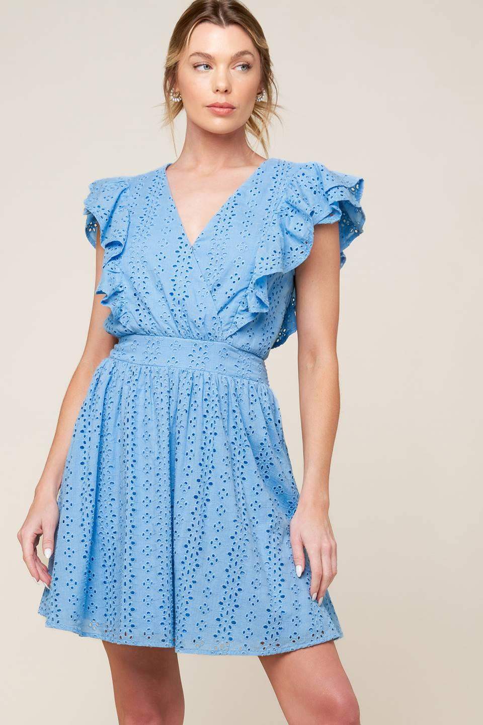 KEEP ME CLOSE POWDER BLUE WOVEN MINI DRESS - Flying Tomato - Flyclothing LLC