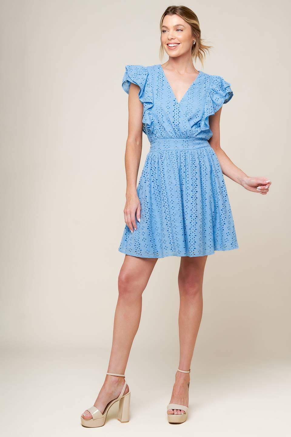 KEEP ME CLOSE POWDER BLUE WOVEN MINI DRESS - Flying Tomato - Flyclothing LLC