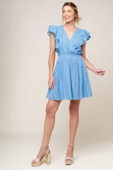 KEEP ME CLOSE POWDER BLUE WOVEN MINI DRESS - Flying Tomato - Flyclothing LLC