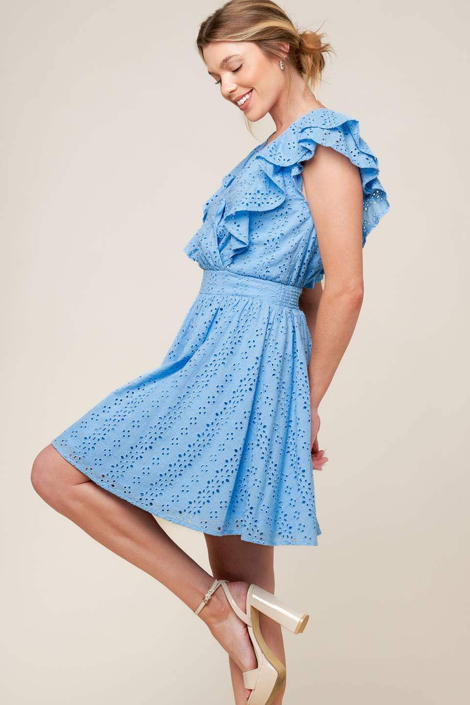 KEEP ME CLOSE POWDER BLUE WOVEN MINI DRESS - Flying Tomato - Flyclothing LLC
