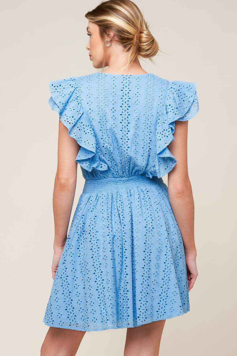 KEEP ME CLOSE POWDER BLUE WOVEN MINI DRESS - Flying Tomato - Flyclothing LLC