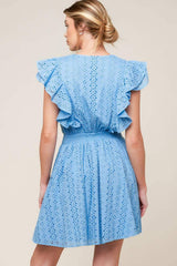 KEEP ME CLOSE POWDER BLUE WOVEN MINI DRESS - Flying Tomato - Flyclothing LLC