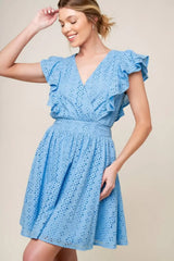 KEEP ME CLOSE POWDER BLUE WOVEN MINI DRESS - Flying Tomato - Flyclothing LLC
