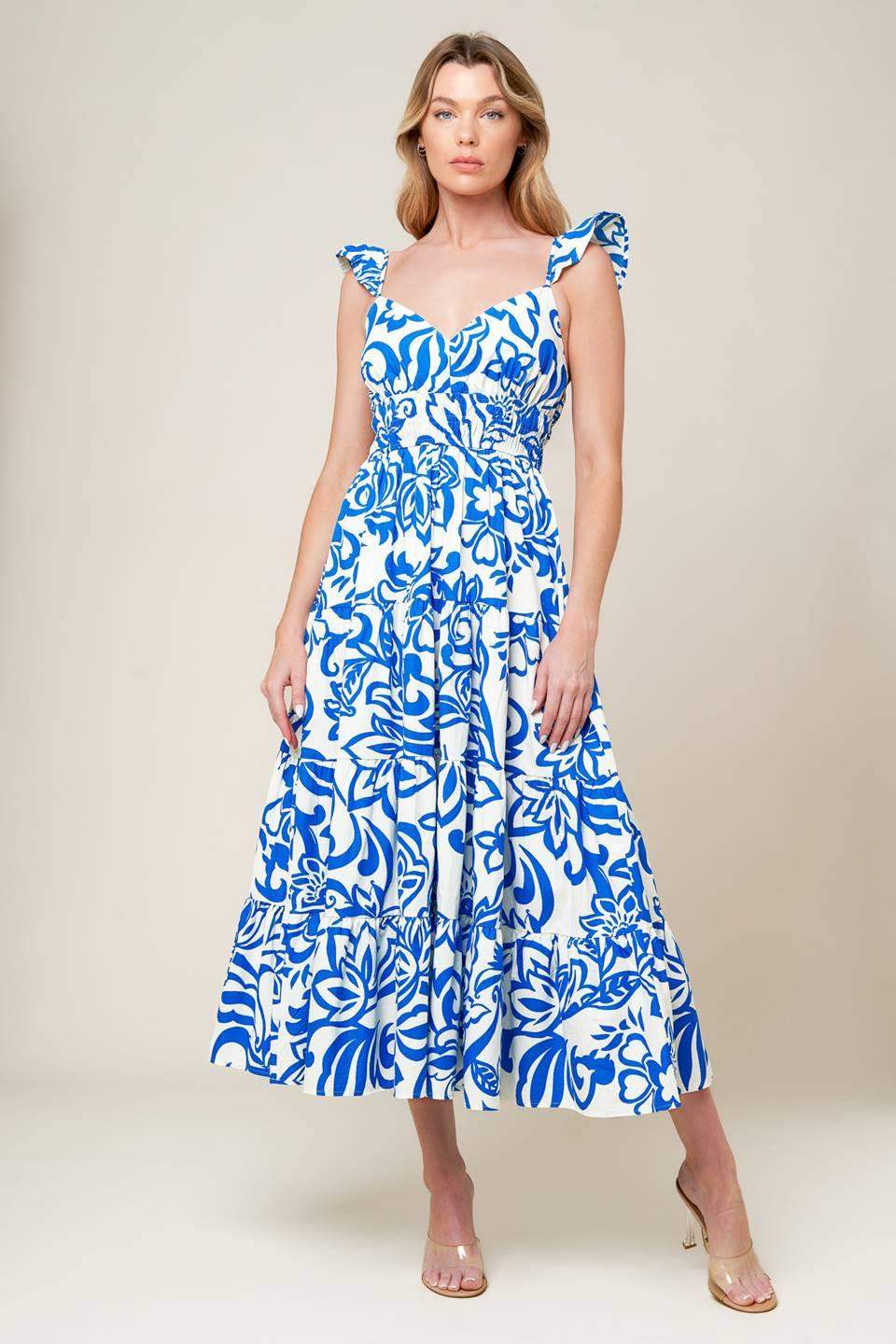 MEMORABLE ENTRANCE BLUE WOVEN MDI DRESS - Flying Tomato - Flyclothing LLC