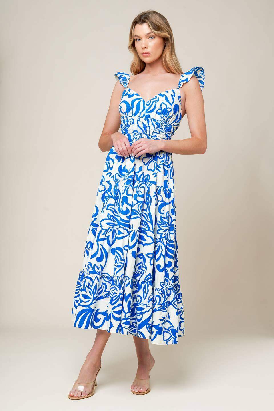 MEMORABLE ENTRANCE BLUE WOVEN MDI DRESS - Flying Tomato - Flyclothing LLC