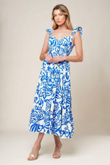 MEMORABLE ENTRANCE BLUE WOVEN MDI DRESS - Flying Tomato - Flyclothing LLC