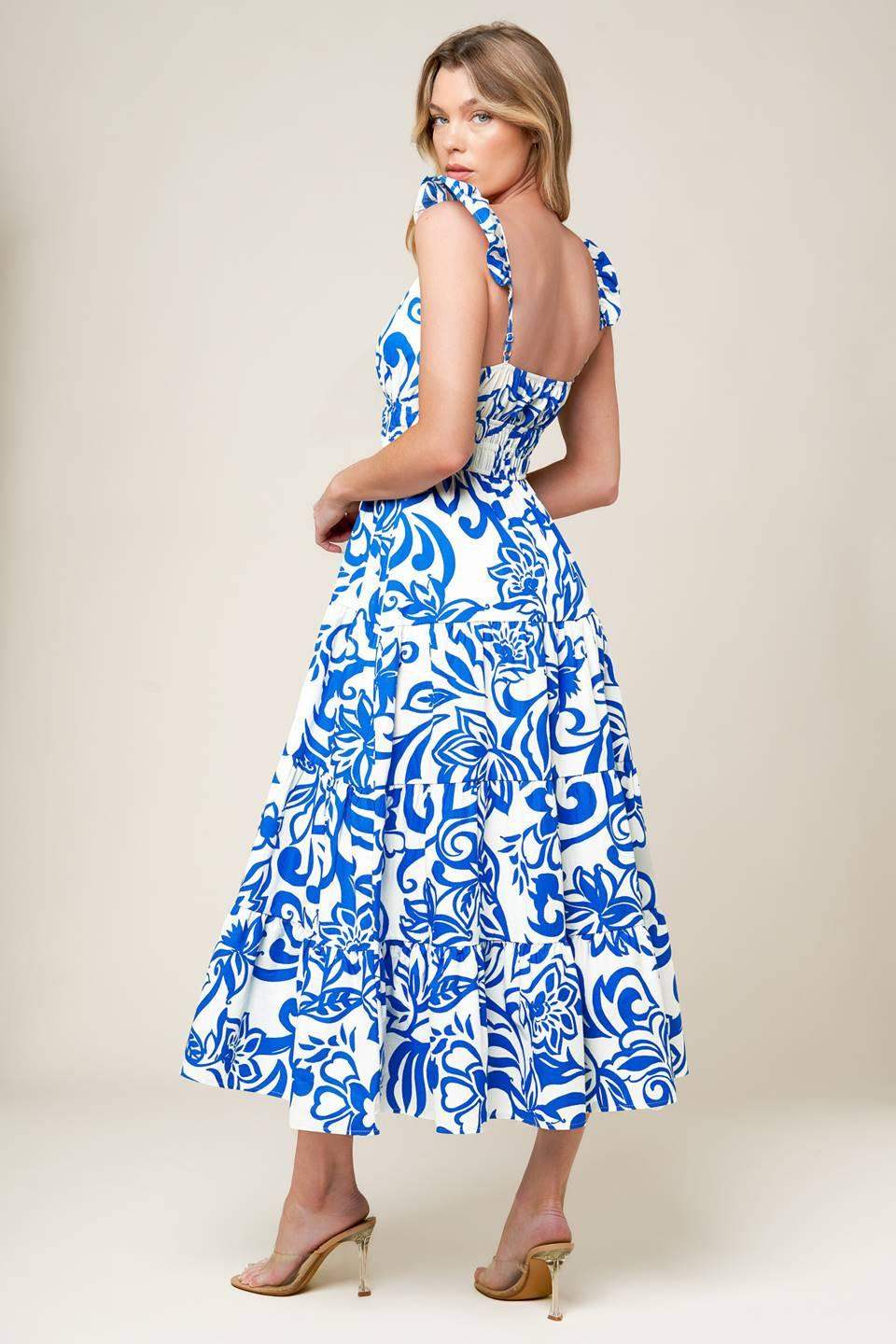MEMORABLE ENTRANCE BLUE WOVEN MDI DRESS - Flying Tomato - Flyclothing LLC