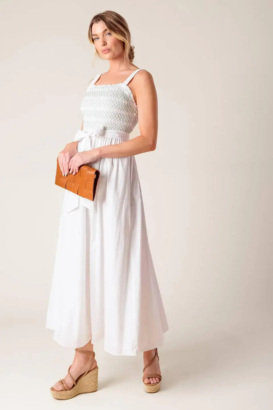 ROMINA BRODERIE WOVEN MIDI DRESS - Flying Tomato - Flyclothing LLC