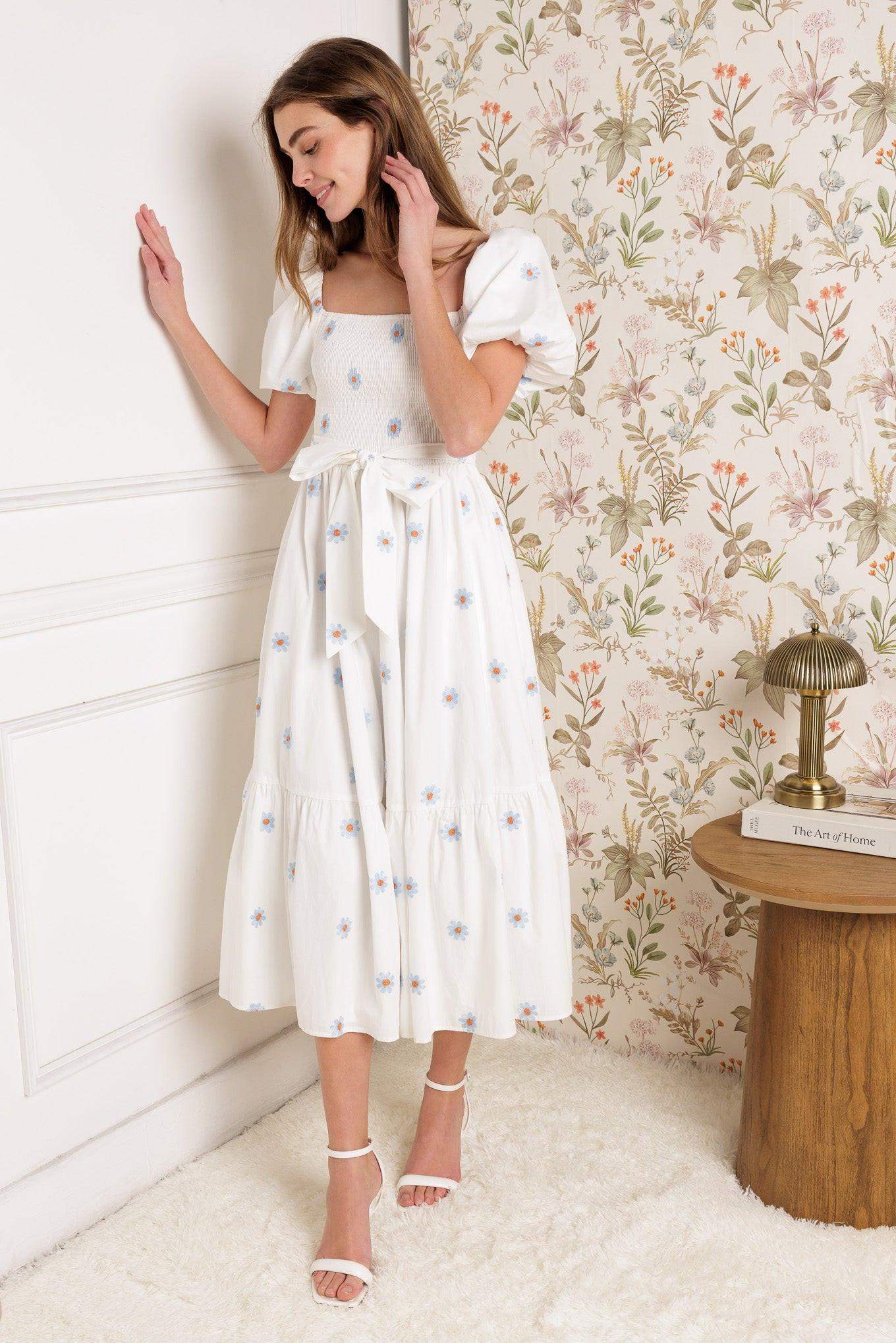 LUXE LAGOON EMBROIDERED MIDI DRESS - Flying Tomato - Flyclothing LLC