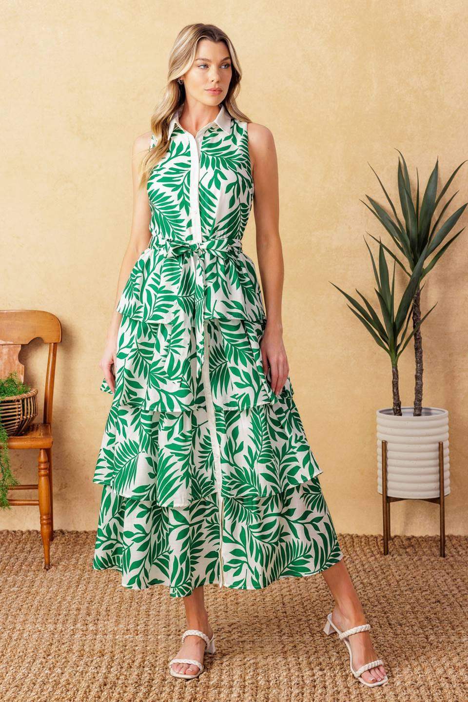 PARK AVENUE WOVEN WOVEN MIDI DRESS - Flying Tomato - Flyclothing LLC