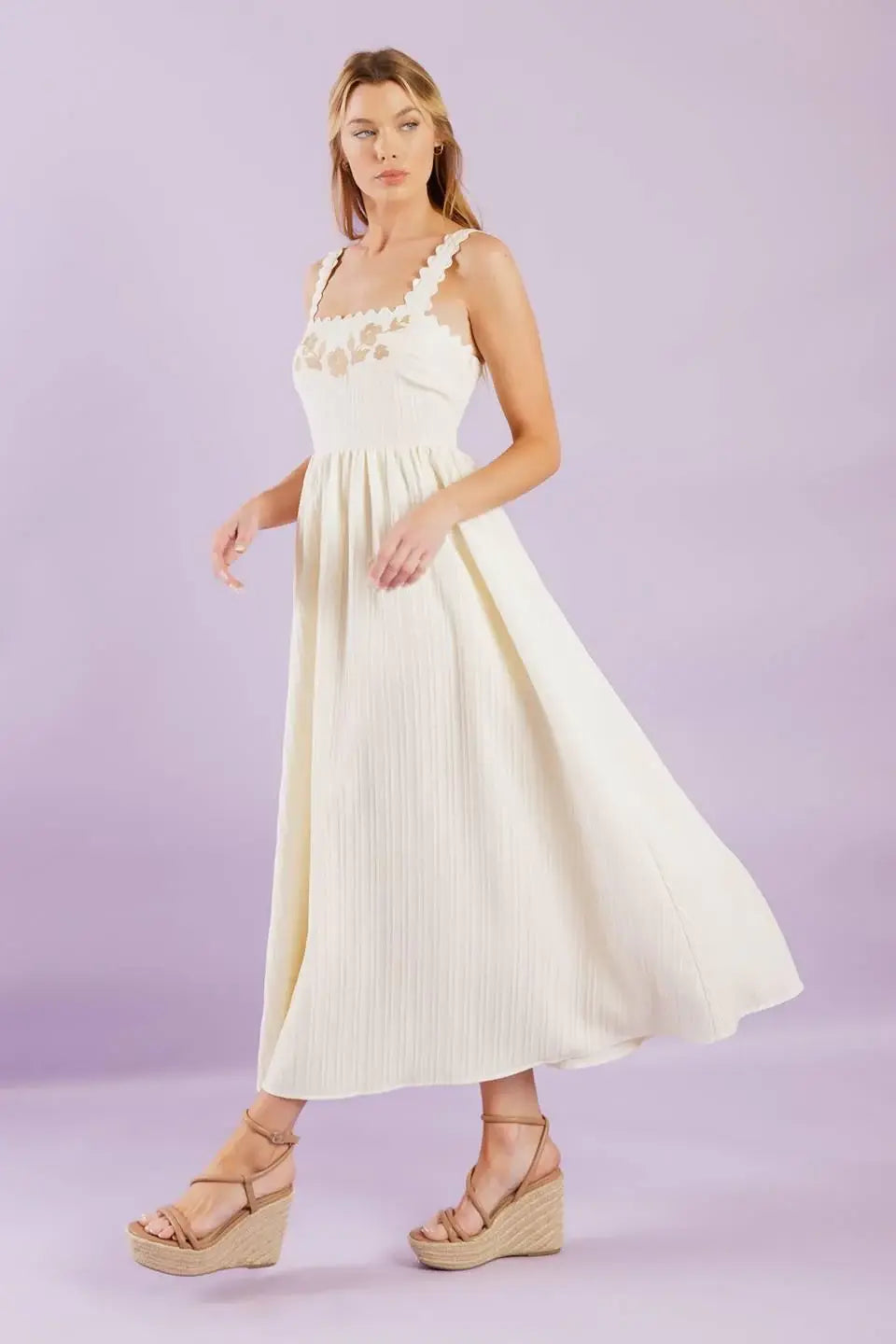 TOTAL CRUSH CREAM WOVEN MIDI DRESS - Flying Tomato - Flyclothing LLC
