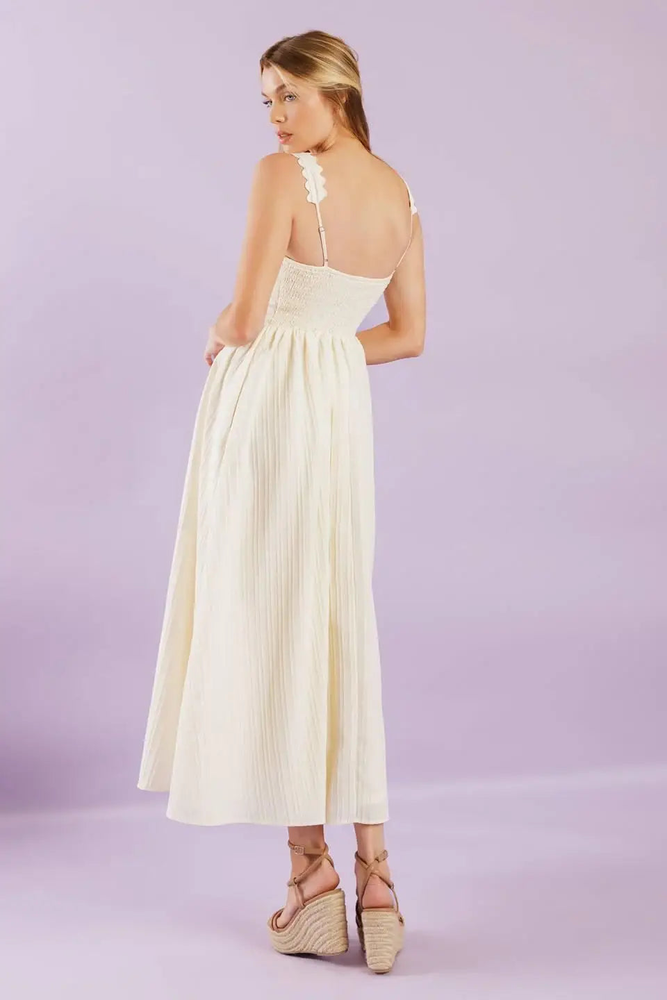 TOTAL CRUSH CREAM WOVEN MIDI DRESS - Flying Tomato - Flyclothing LLC