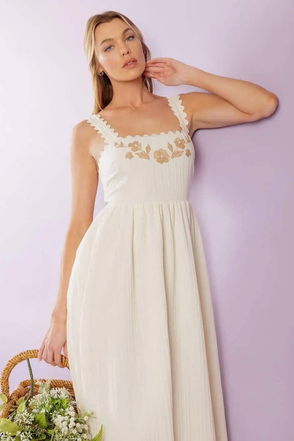 TOTAL CRUSH CREAM WOVEN MIDI DRESS - Flying Tomato - Flyclothing LLC