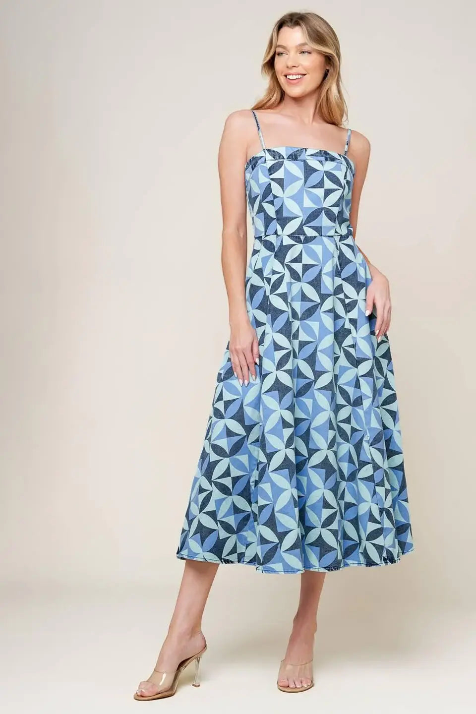 GWENNY BLUE DENIM MIDI DRESS - Flying Tomato - Flyclothing LLC