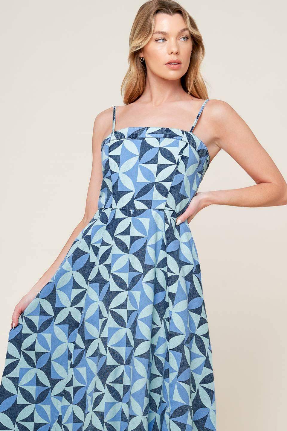 GWENNY BLUE DENIM MIDI DRESS - Flying Tomato - Flyclothing LLC