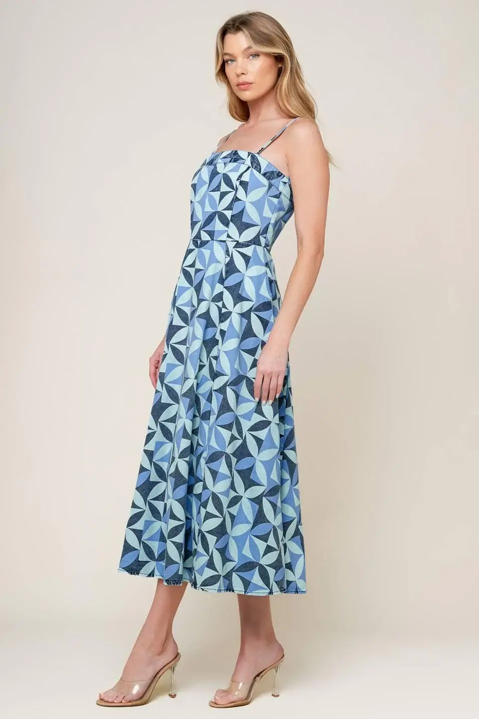 GWENNY BLUE DENIM MIDI DRESS - Flying Tomato - Flyclothing LLC