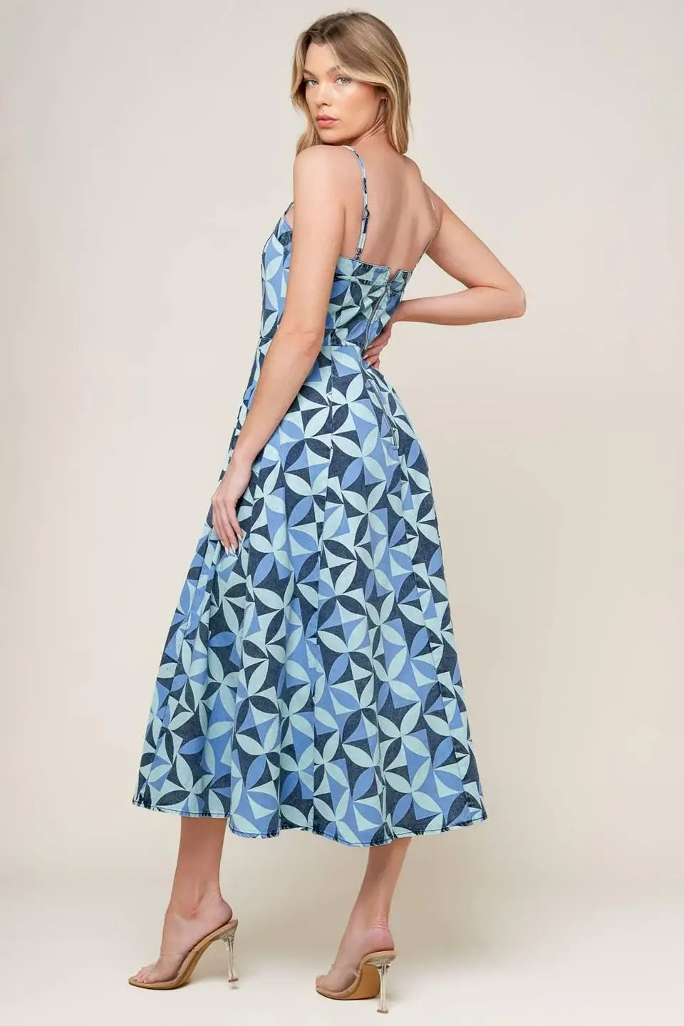GWENNY BLUE DENIM MIDI DRESS - Flying Tomato - Flyclothing LLC