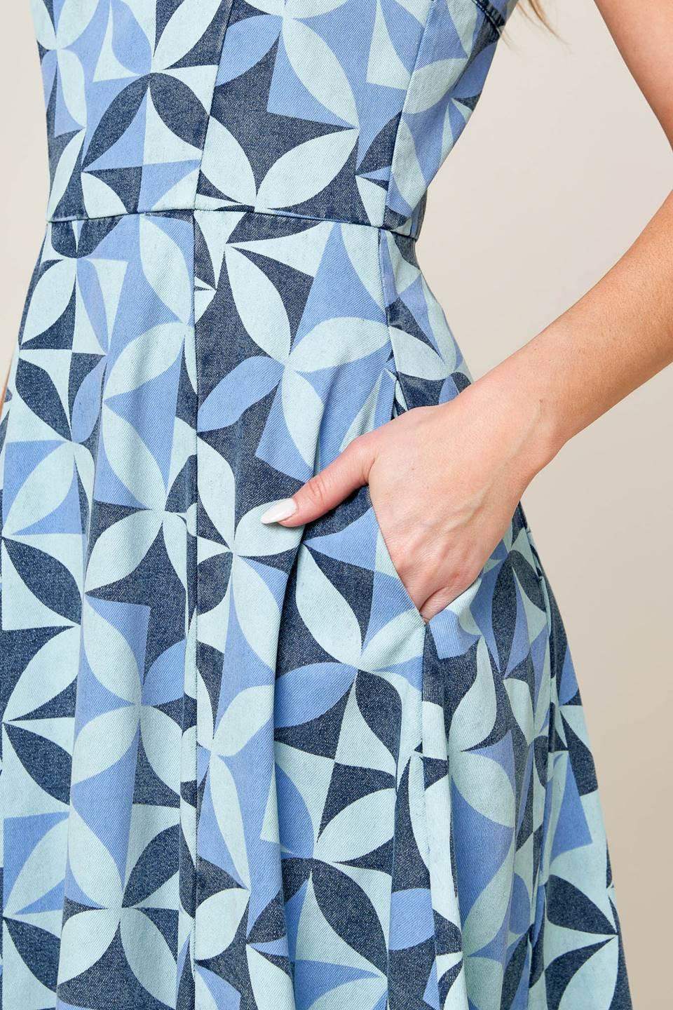 GWENNY BLUE DENIM MIDI DRESS - Flying Tomato - Flyclothing LLC