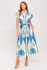 SOFTLY SPOKEN BLUE WOVEN MIDI DRESS - Flying Tomato - Flyclothing LLC